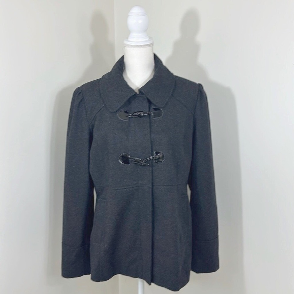 Guess Women's Charcoal Wool Full Zip Jacket with Vinyl Button detail | Size XXL